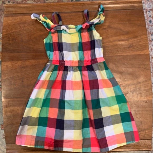 Janie and Jack Multi-Color Buffalo Plaid Off the Shoulder Sun Dress Size 5 - Picture 2 of 5